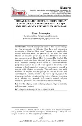 Ulumuna Journal of Islamic Studies Publish by State Islamic Institute Mataram Vol