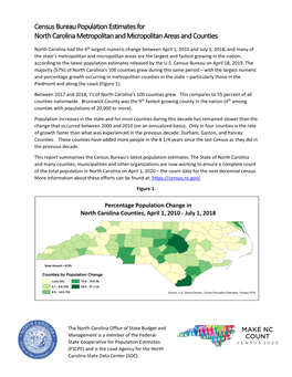Census Bureau Population Estimates for North Carolina Metropolitan and Micropolitan Areas and Counties