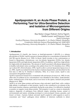 Apolipoprotein H, an Acute Phase Protein, a Performing Tool for Ultra-Sensitive Detection and Isolation of Microorganisms from Different Origins