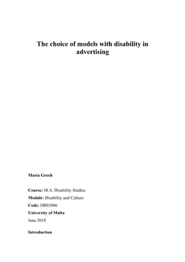 The Choice of Models with Disability in Advertising