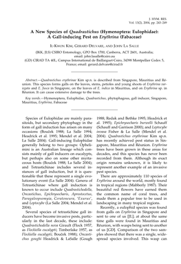 A New Species of Quadrastichus (Hymenoptera: Eulophidae): a Gall-Inducing Pest on Erythrina (Fabaceae)