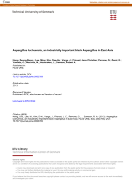 Aspergillus Luchuensis, an Industrially Important Black Aspergillus in East Asia