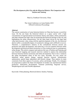 The Development of the City with the Historical District: the Comparison with Suzhou and Nantong