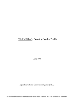 TAJIKISTAN: Country Gender Profile