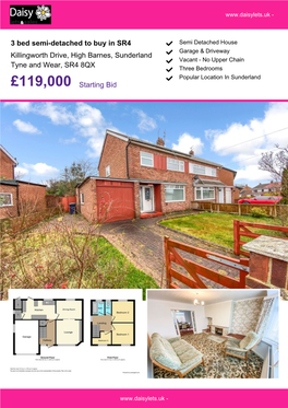 3 Bed Semi-Detached to Buy in SR4 Killingworth Drive, High Barnes