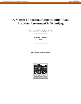 A Matter of Political Responsibility : Real Property Assessment in Winnipeg