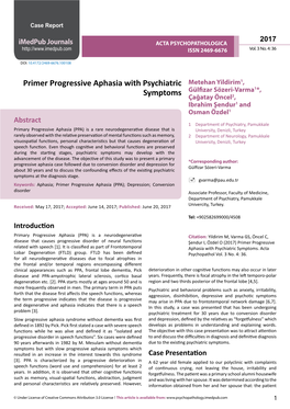 Primer Progressive Aphasia with Psychiatric Symptoms