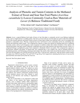 Analysis of Phenolic and Tannin Contents in the Methanol Extract Of