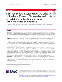 A European Field Assessment of the Efficacy of Fluralaner (Bravecto®) Chewable and Spot-On Formulations for Treatment of Dogs W