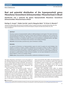 Ichneumonidae: Mesochorinae) in Brazil Distribución Real Y Potencial Del Género Hiperparasitoide Mesochorus Gravenhorst (Ichneumonidae: Mesochorinae) En Brasil