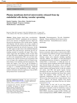 Plasma Membrane-Derived Microvesicles Released from Tip Endothelial Cells During Vascular Sprouting