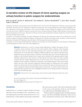 A Narrative Review on the Impact of Nerve Sparing Surgery on Urinary Function in Pelvic Surgery for Endometriosis