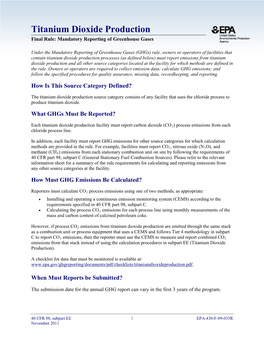 Titanium Dioxide Production Final Rule: Mandatory Reporting of Greenhouse Gases