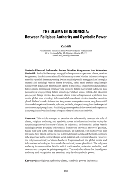 THE ULAMA in INDONESIA: Between Religious Authority and Symbolic Power