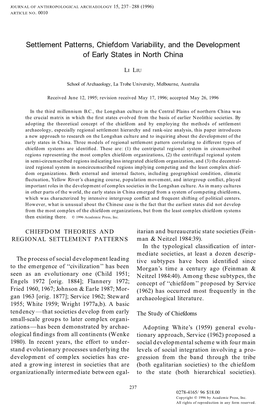 Settlement Patterns, Chiefdom Variability, and the Development of Early States in North China