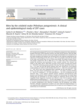 Bites by the Colubrid Snake Philodryas Patagoniensis: a Clinical and Epidemiological Study of 297 Cases