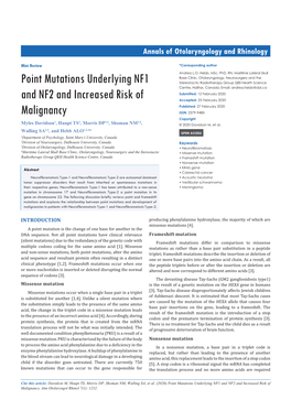 Point Mutations Underlying NF1 and NF2 and Increased Risk of Malignancy