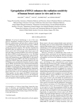 Upregulation of BTG1 Enhances the Radiation Sensitivity of Human Breast Cancer in Vitro and in Vivo