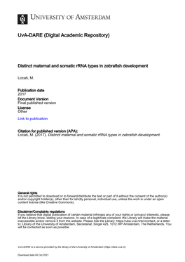 Rrna Types in Zebrafish Development