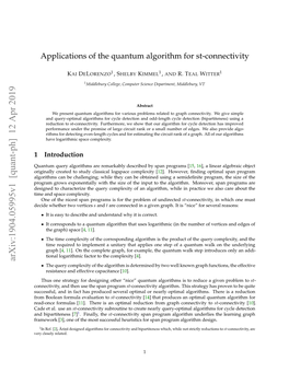 Applications of the Quantum Algorithm for St-Connectivity
