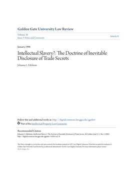 Intellectual Slavery?: the Doctrine of Inevitable Disclosure of Trade Secrets, 26 Golden Gate U