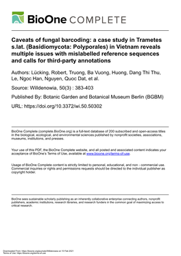 Caveats of Fungal Barcoding: a Case Study in Trametes S.Lat