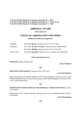 CAS 2017/O/5264 Miami FC & Kingston Stockade FC V. FIFA