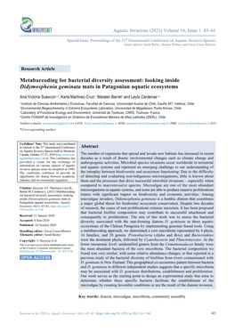 Metabarcoding for Bacterial Diversity Assessment: Looking Inside Didymosphenia Geminata Mats in Patagonian Aquatic Ecosystems