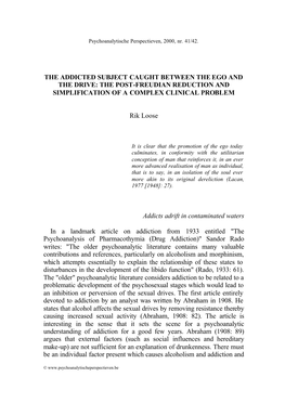 The Addicted Subject Caught Between the Ego and the Drive: the Post-Freudian Reduction and Simplification of a Complex Clinical Problem