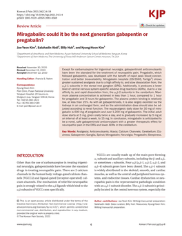 Mirogabalin: Could It Be the Next Generation Gabapentin Or Pregabalin? Jae-Yeon Kim1, Salahadin Abdi2, Billy Huh2, and Kyung-Hoon Kim1