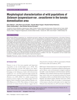 Morphological Characterization of Wild Populations of Solanum Lycopersicum Var