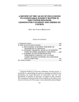 Exclusions to Patentable Subject Matter in the United Kingdom: Lessons for Canadian and American Courts