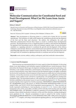 Molecular Communication for Coordinated Seed and Fruit Development: What Can We Learn from Auxin and Sugars?