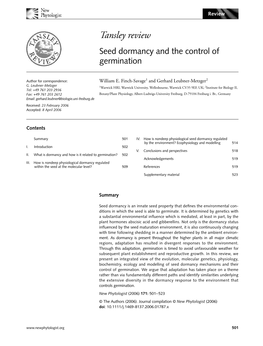 Seed Dormancy and the Control of Germination