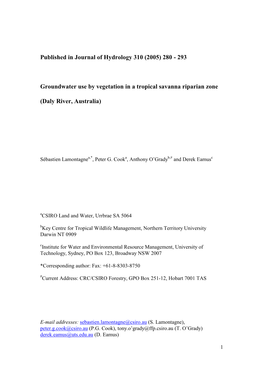 Water Use by Riparian Vegetation Along the Daly River