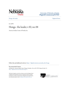 Honga : the Leader, V. 02, No. 08 American Indian Center of Omaha, Inc