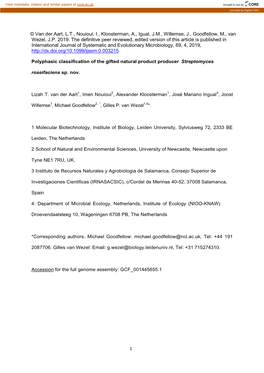 Polyphasic Classification of the Gifted Natural Product Producer Streptomyces