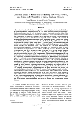 Combined Effects of Turbulence and Salinity on Growth, Survival, and Whole-Body Osmolality of Larval Southern Flounder