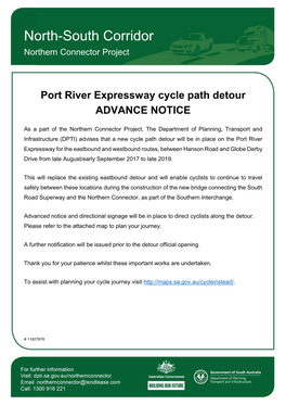 Port River Expressway Cycle Path Detour ADVANCE NOTICE