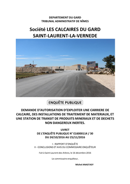 Société LES CALCAIRES DU GARD SAINT-LAURENT-LA-VERNEDE
