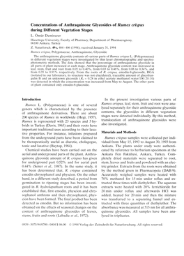 Concentrations of Anthraquinone Glycosides of Rumex Crispus During Different Vegetation Stages L