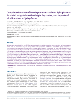 Complete Genomes of Two Dipteran-Associated Spiroplasmas Provided Insights Into the Origin, Dynamics, and Impacts of Viral Invasion in Spiroplasma