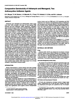 Comparative Genotoxicity of Adriamycin and Menogarol, Two Anthracycline Antitumor Agents