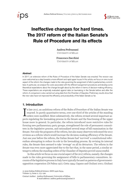 Ineffective Changes for Hard Times. the 2017 Reform of the Italian Senate's Rule of Procedure and Its Effects