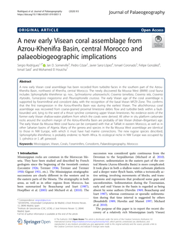 A New Early Visean Coral Assemblage from Azrou-Khenifra Basin, Central Morocco and Palaeobiogeographic Implications Sergio Rodríguez1,2* , Ian D