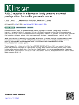 PALLD Mutation in a European Family Conveys a Stromal Predisposition for Familial Pancreatic Cancer