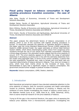 Fiscal Policy Impact on Tobacco Consumption in High Smoking Prevalence Transition Economies - the Case of Albania