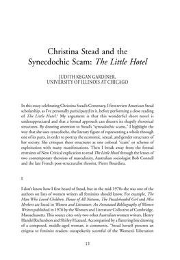 Christina Stead and the Synecdochic Scam: the Little Hotel