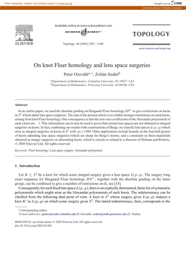 On Knot Floer Homology and Lens Space Surgeries Peter Ozsvátha,∗, Zoltán Szabób