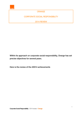 Orange Corporate Social Responsibility 2014 Review